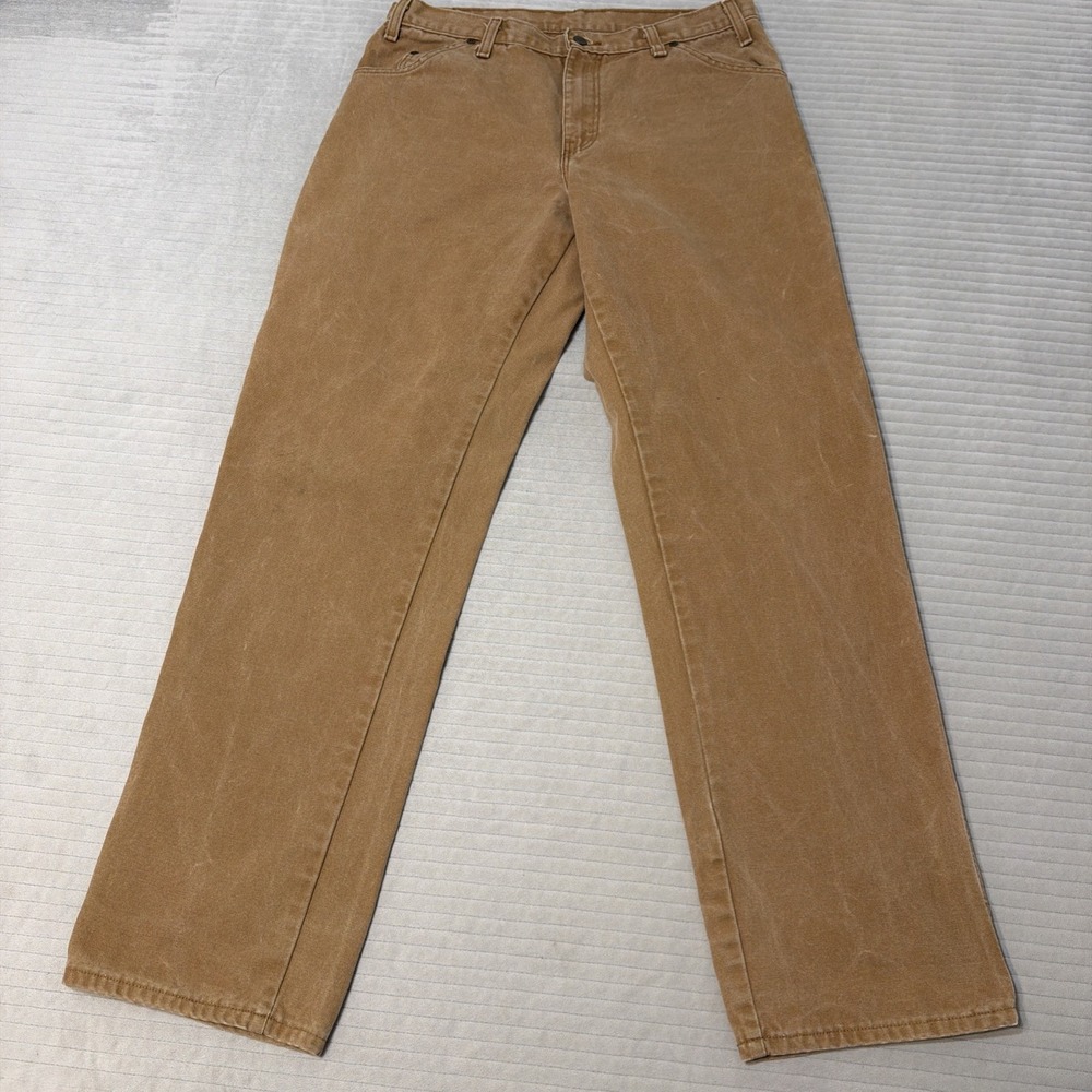 Dickies Pants Mens 32x33 Brown Carpenter Cargo Heavy Duck Canvas Workwear Work